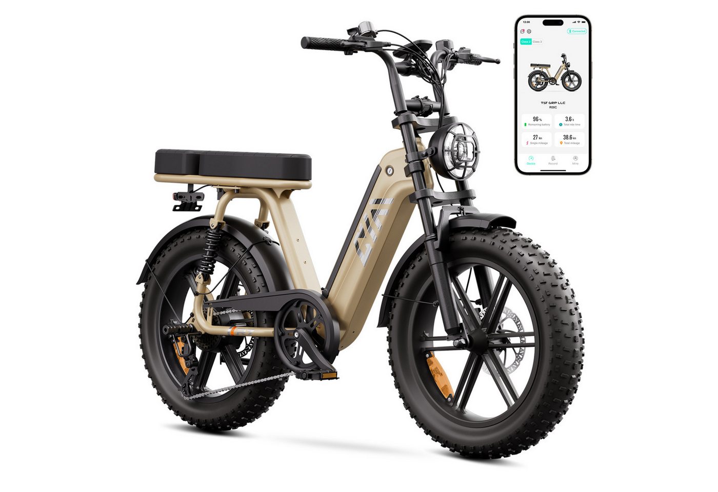 SISIGAD E-Bike Mountainbike 20'' Fat Tire E-Bike 48V 15AH,250W, Herausnehmbarer Akku, APP, R7, Shimano, Heckmotor, 720 Wh, 7-Gang Schaltung,100 km Reichweite(PAS) für Alltag und Freizeit Bild 5