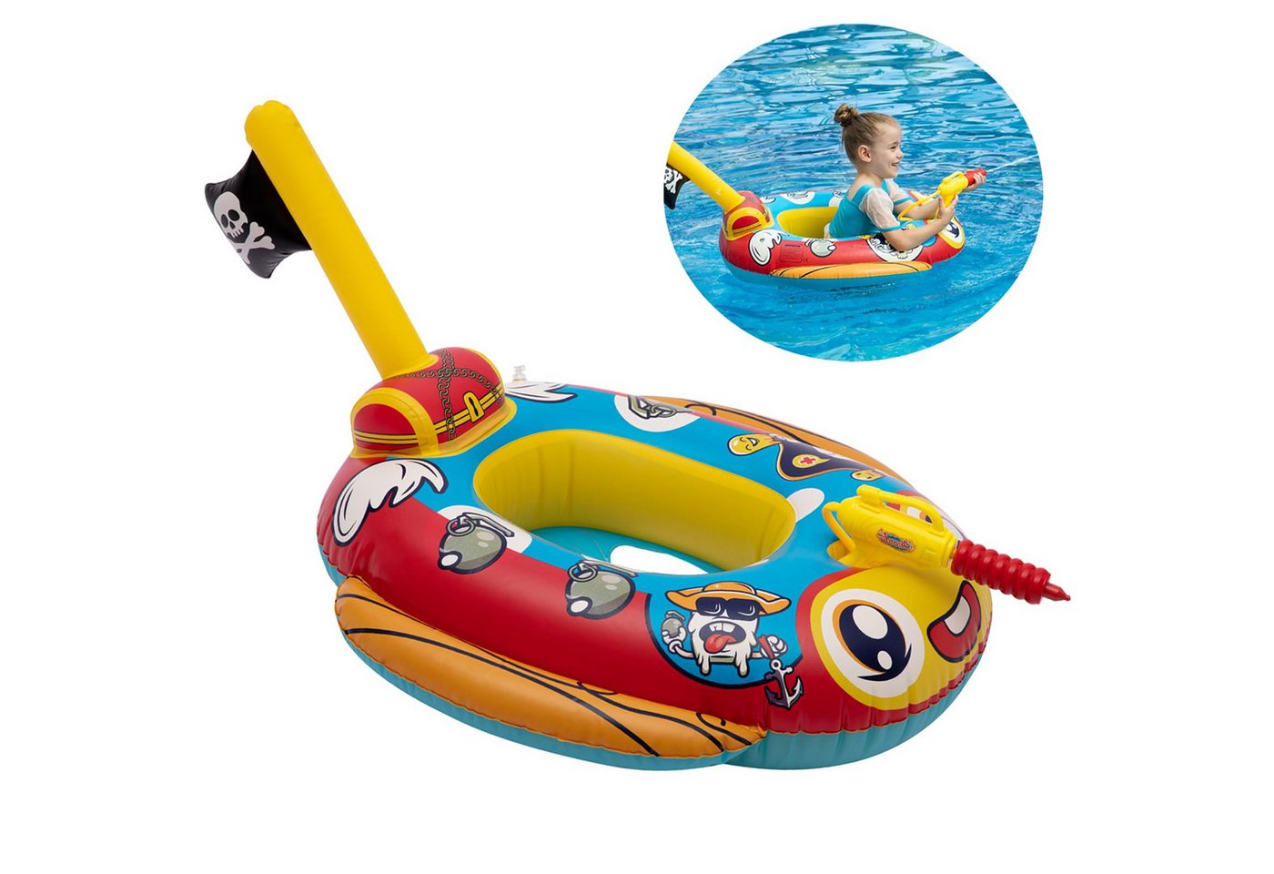 Bundviel Schwimmring Kinder Schwimmreifen mit Wasserpistole Baby Schwimmring 3-12 Jahre
