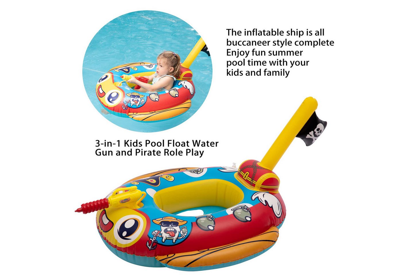 Bundviel Schwimmring Kinder Schwimmreifen mit Wasserpistole Baby Schwimmring 3-12 Jahre Bild 2