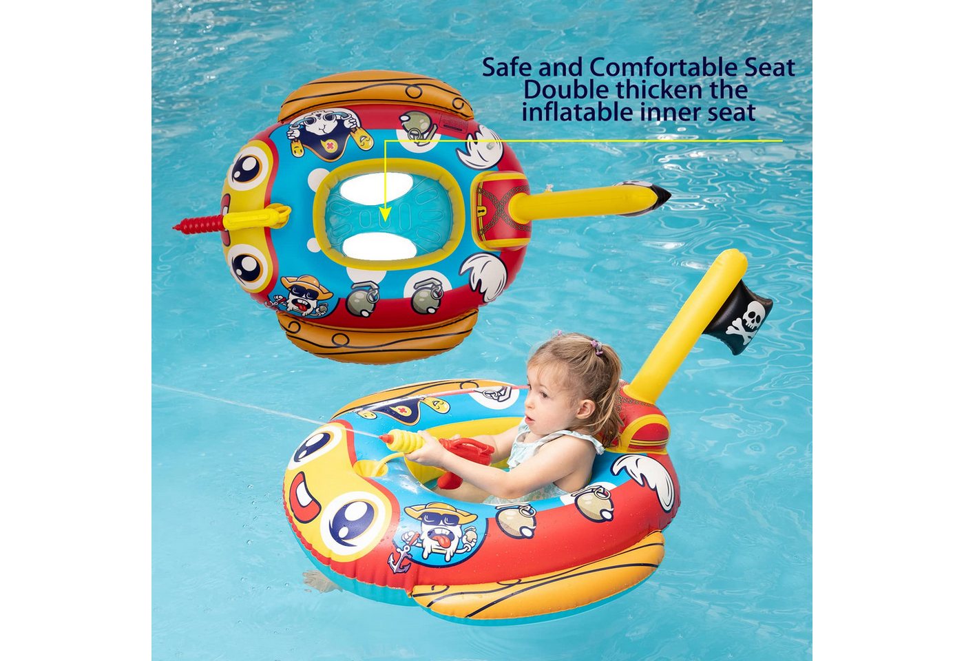Bundviel Schwimmring Kinder Schwimmreifen mit Wasserpistole Baby Schwimmring 3-12 Jahre Bild 3