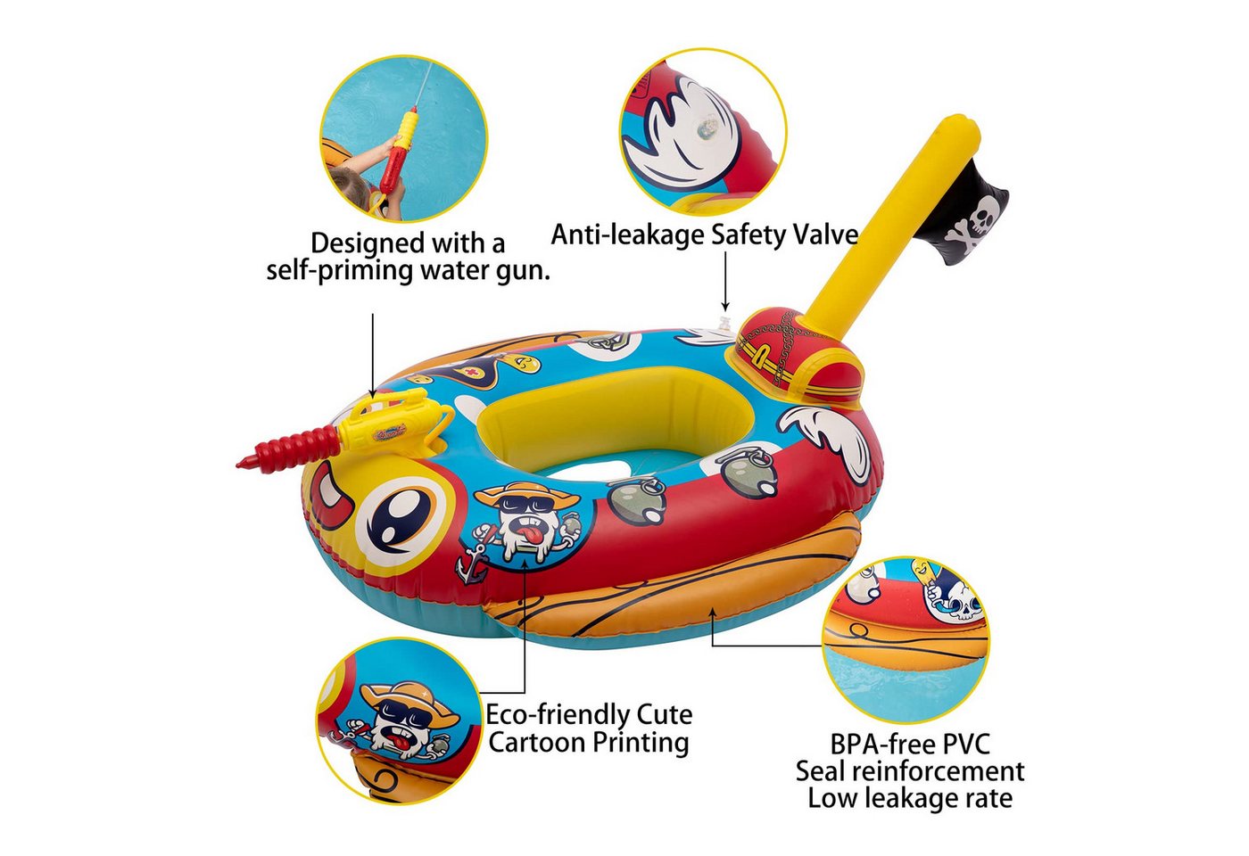 Bundviel Schwimmring Kinder Schwimmreifen mit Wasserpistole Baby Schwimmring 3-12 Jahre Bild 4