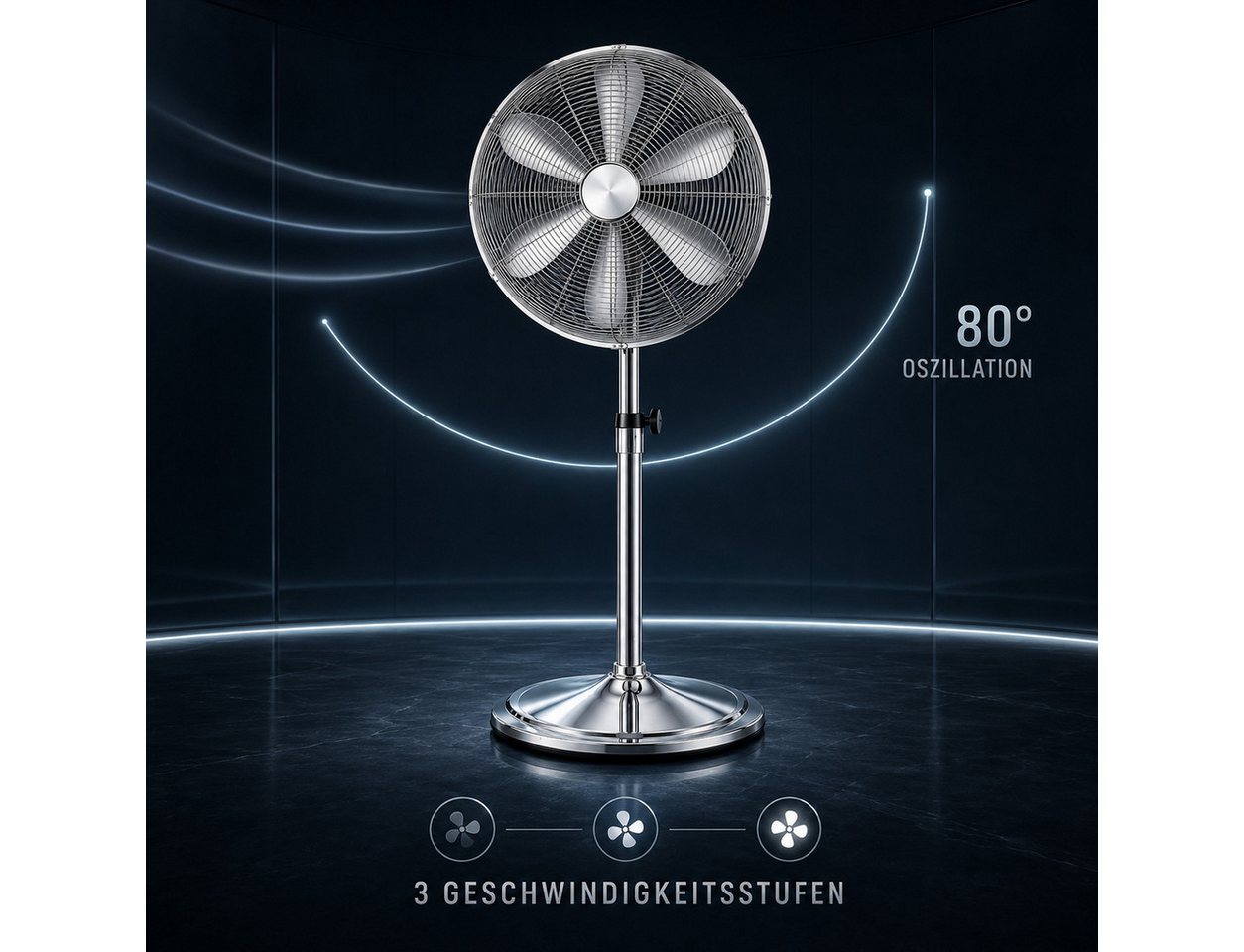Ertex Standventilator EDELSTAHL 120cm Stand Ventilator 50W Höhe Turmventilator KRAFT Bild 2