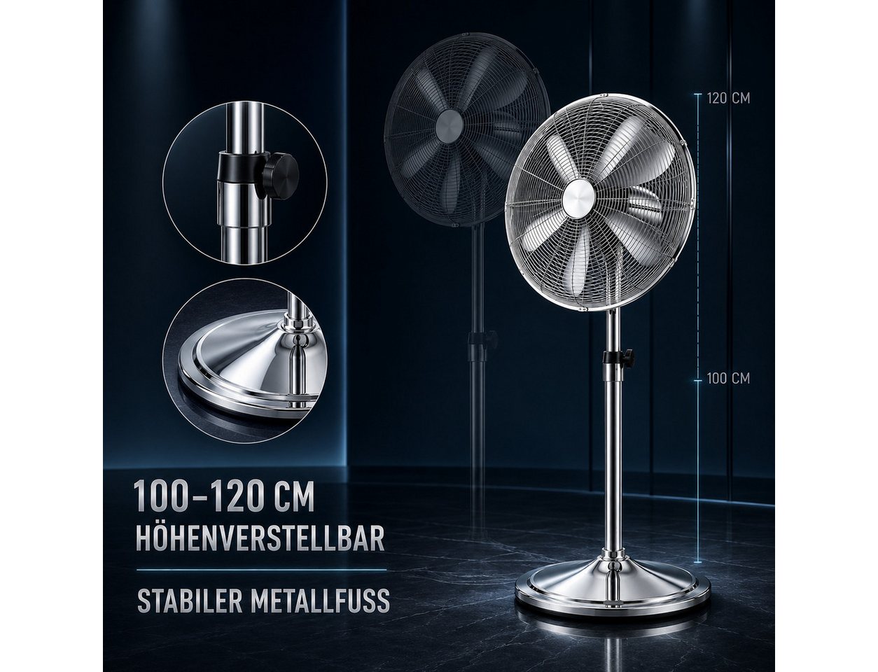 Ertex Standventilator EDELSTAHL 120cm Stand Ventilator 50W Höhe Turmventilator KRAFT Bild 4