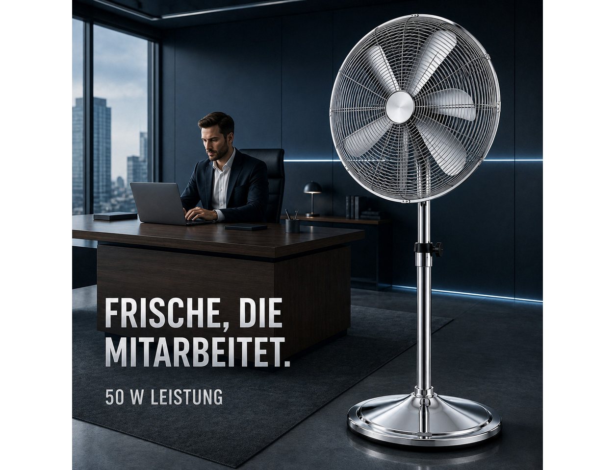 Ertex Standventilator EDELSTAHL 120cm Stand Ventilator 50W Höhe Turmventilator KRAFT Bild 5