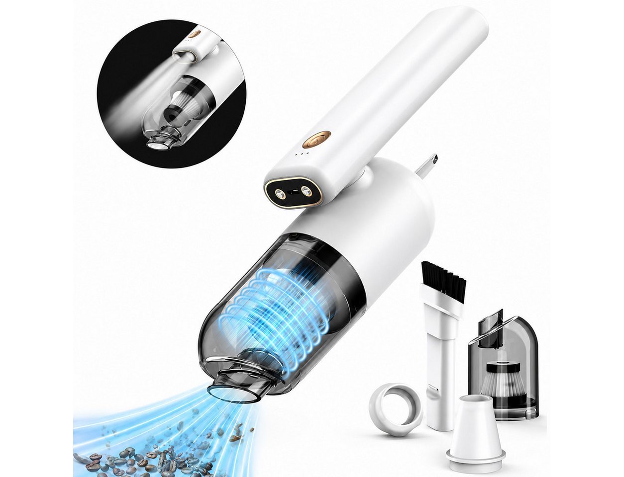 MOPUEA Akku-Handstaubsauger Handstaubsauger 3 in 1 Auto-Staubsauger,USB aufladbar Mini Staubsauger, 70 W, beutellos, enthält Saugdüsen, Staubbehälter, Reinigungsbürste usw. Bild 2