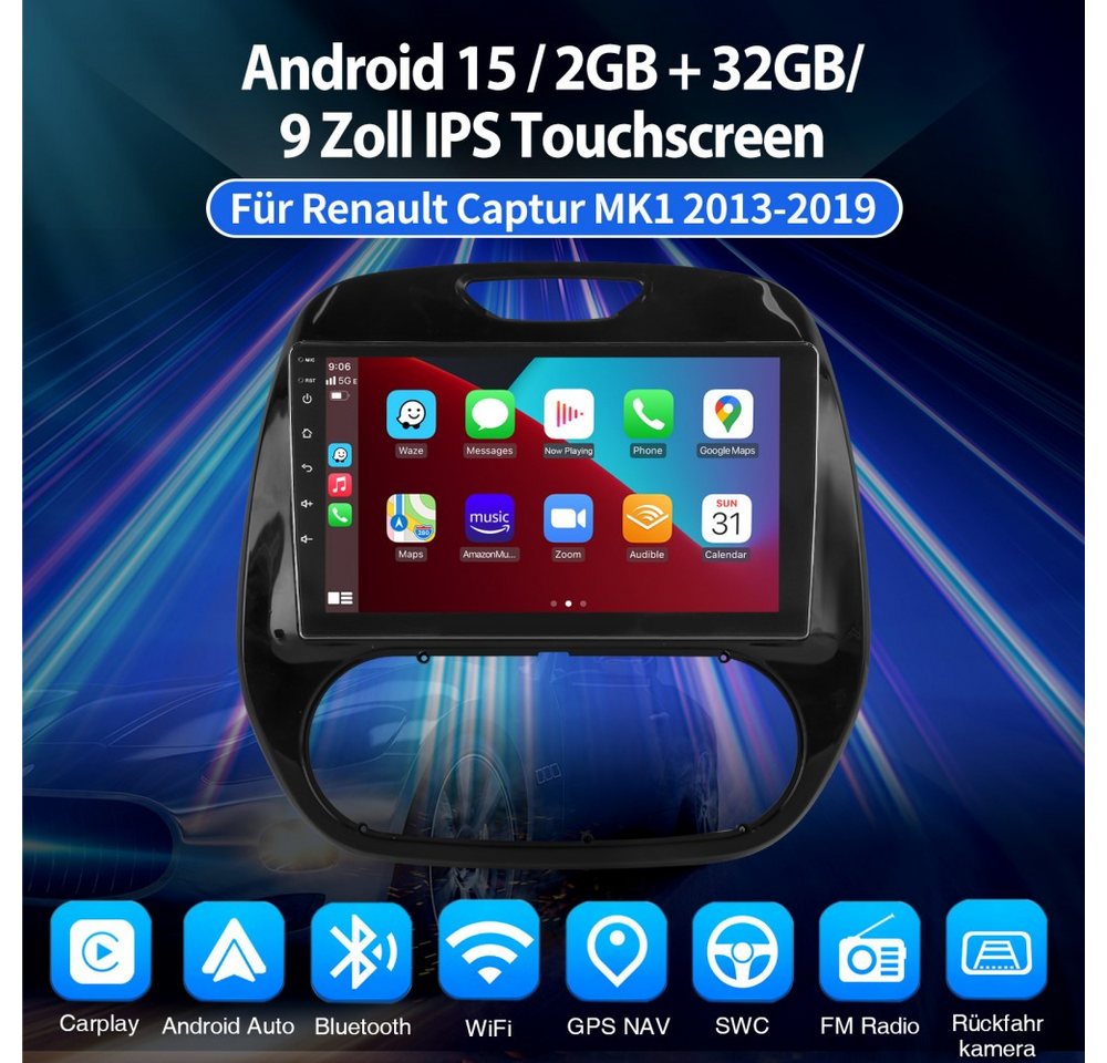 ESSGOO Für Renault Captur Kaptur 2013-2019 Android 15 Autoradio (RDS, Digitalradio (DAB), FM, AM, Carplay Android Auto GPS Navi WIFI BT) Bild 4