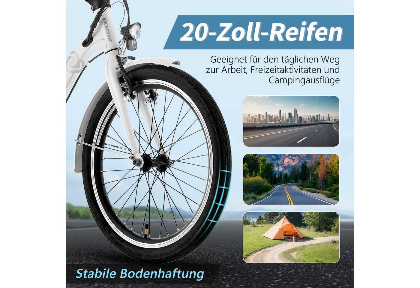 VECOCRAFT E-Bike Faltrad 20 Zoll Klapprad Elektrofahrrad Pedelec 36V 7.8/13Ah Akku, NEMESIS, 6 Gang Shimano, Kettenschaltung, Heckmotor, 468 Wh, (55-80km), Pedelec, E-Citybike mit Tiefeinstieg für Damen & Herren,bis zu 120KG
