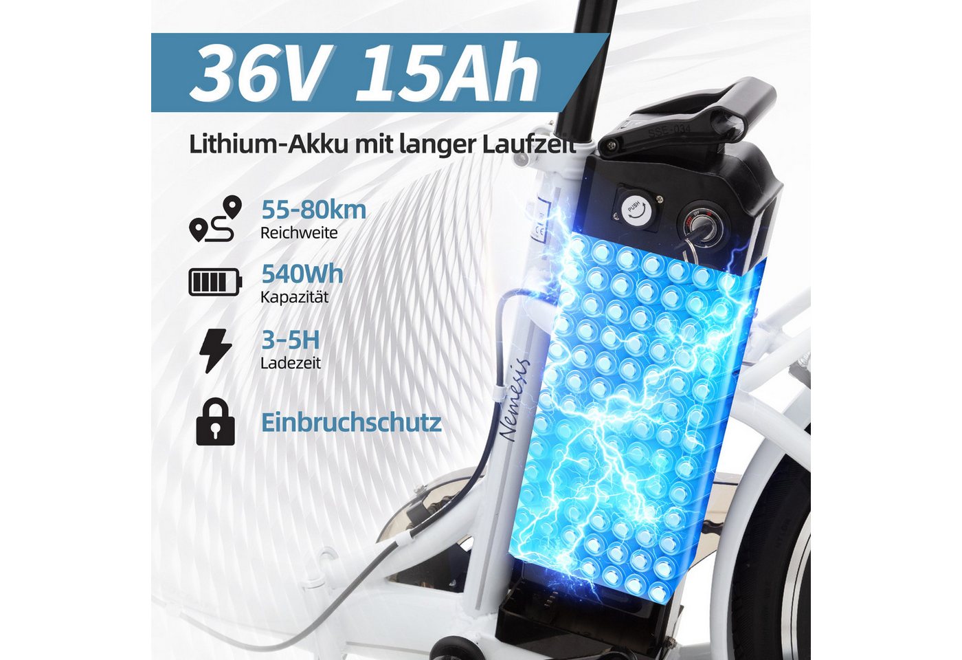 VECOCRAFT E-Bike Faltrad 20 Zoll Klapprad Elektrofahrrad Pedelec 36V 7.8/13Ah Akku, NEMESIS, 6 Gang Shimano, Kettenschaltung, Heckmotor, 468 Wh, (55-80km), Pedelec, E-Citybike mit Tiefeinstieg für Damen & Herren,bis zu 120KG Bild 3