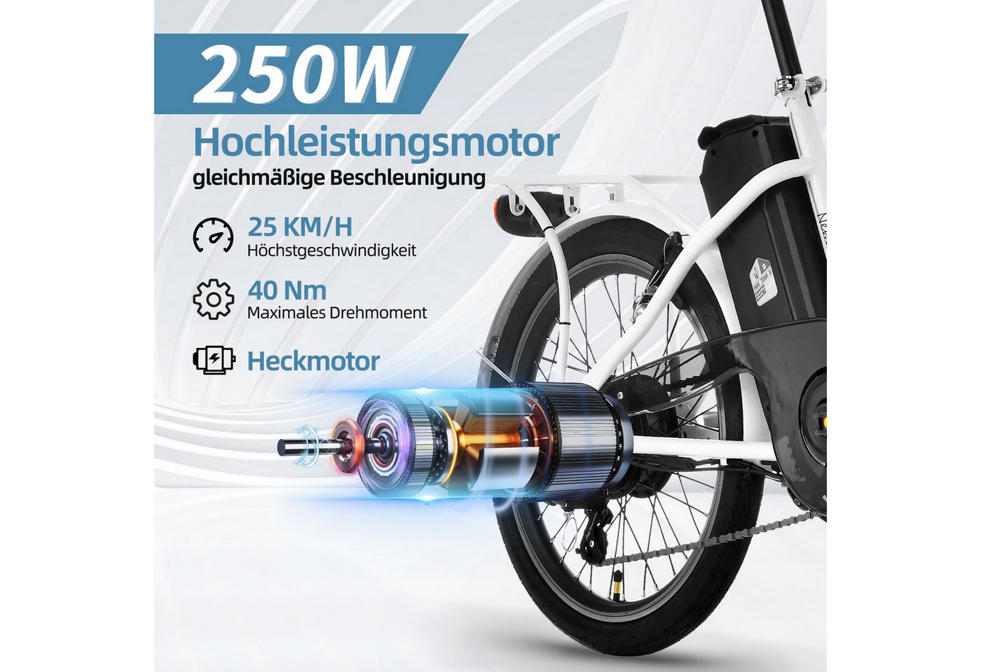 VECOCRAFT E-Bike Faltrad 20 Zoll Klapprad Elektrofahrrad Pedelec 36V 7.8/13Ah Akku, NEMESIS, 6 Gang Shimano, Kettenschaltung, Heckmotor, 468 Wh, (55-80km), Pedelec, E-Citybike mit Tiefeinstieg für Damen & Herren,bis zu 120KG Bild 5