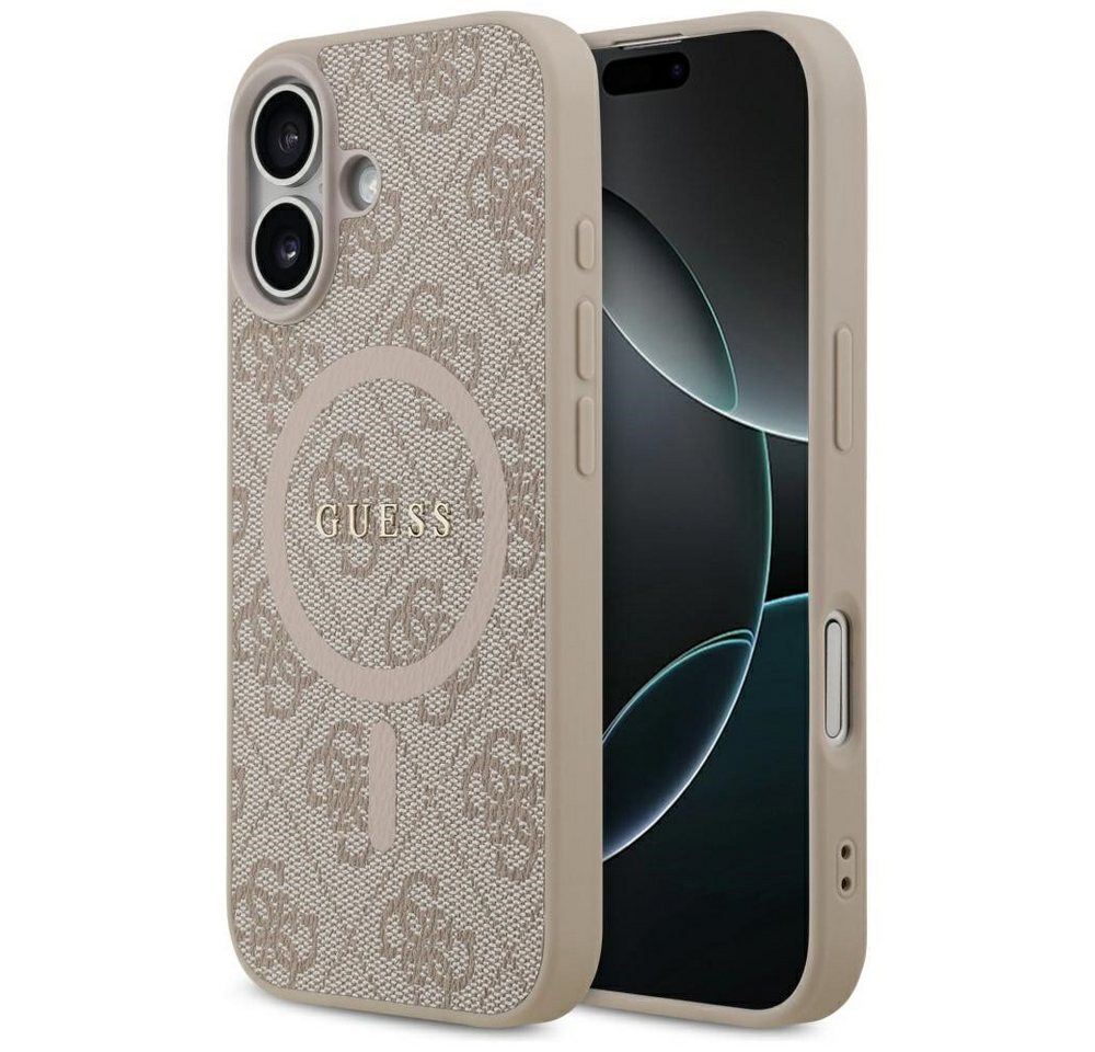 Guess Handyhülle Case iPhone 17 MagSafe Kunstleder rosa Logo goldfarben 6,3 Zoll, Kantenschutz Bild 2