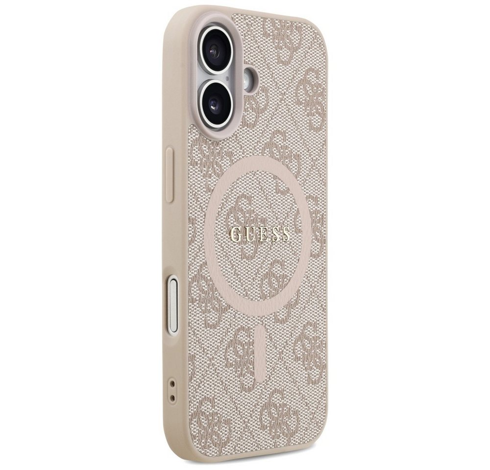 Guess Handyhülle Case iPhone 17 MagSafe Kunstleder rosa Logo goldfarben 6,3 Zoll, Kantenschutz Bild 3
