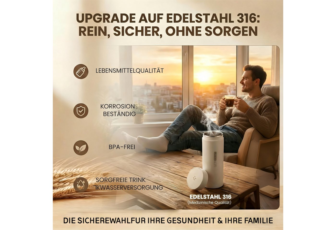 ibettertec Wasserkocher Tragbarer Wasserkocher,Reise-Wasserkocher,Thermobecher,Edelstahl, 300 W, 220V,500ml,Teekanne,Heizbecher,LCD-Temperaturanzeige,Geschenkset Bild 3