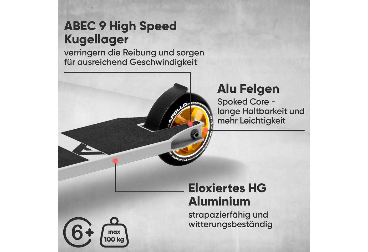 Apollo Stuntscooter Star Pro - Trick Scooter für Kinder und Teenies, Profi Stuntscooter mit ABEC9 Kugellagern und 100mm Alu Core Wheels