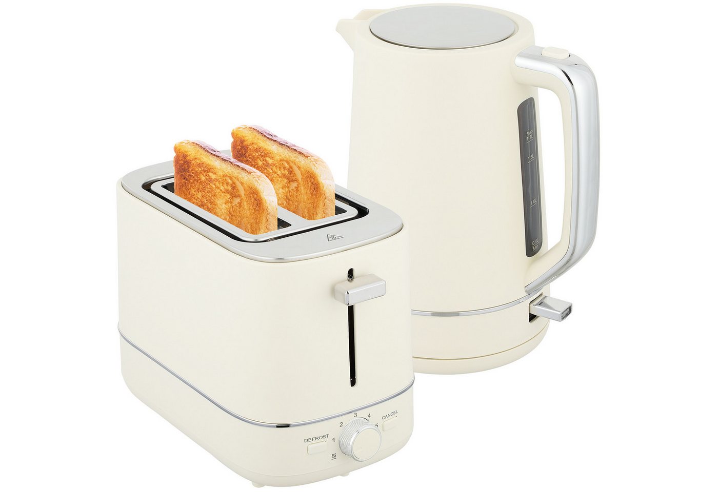HOMCOM Toaster Frühstück-Set, Thermostat, 1,7L, Aufwärmen & Auftauen, Kalkfilter, 2 Schlitze, für 2 Scheiben, 2200 W, Wasserkocher und Toaster mit 6 Bräunungsstufen, Stahl, eige Bild 3