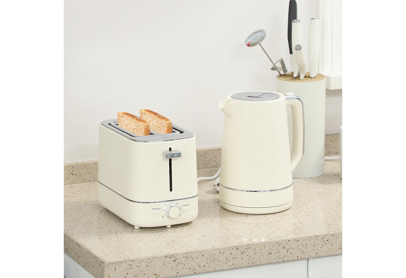 HOMCOM Toaster Frühstück-Set, Thermostat, 1,7L, Aufwärmen & Auftauen, Kalkfilter, 2 Schlitze, für 2 Scheiben, 2200 W, Wasserkocher und Toaster mit 6 Bräunungsstufen, Stahl, eige Bild 5