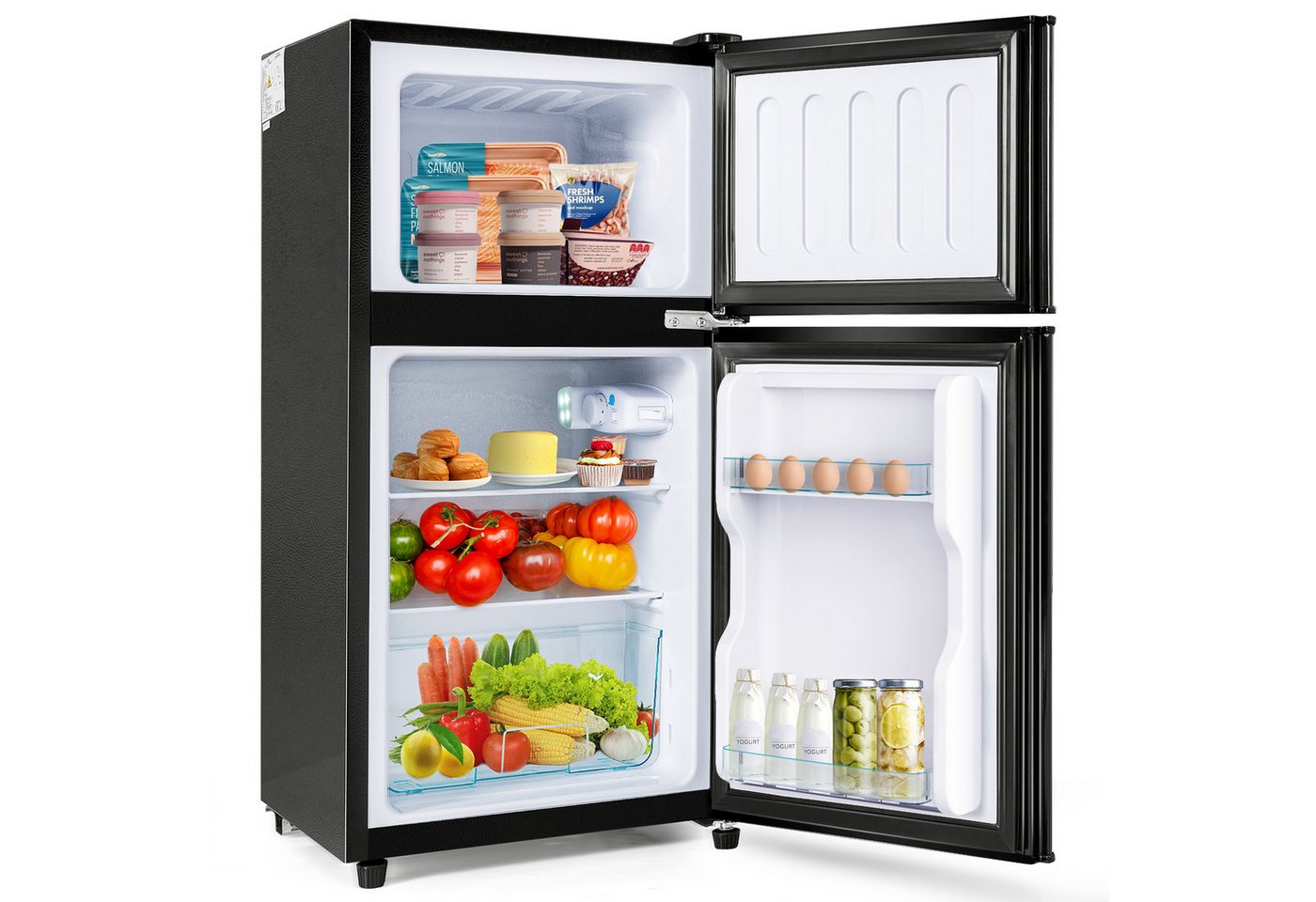 Merax Table Top Kühlschrank mit Gefrierfach, LED-Beleuchtung, Kühl- und Gefrierfunktion BCD-86A, 87 cm hoch, 42 cm breit, Mini Kühlschrank mit Doppeltür, 60 L, freistehend und klein Bild 2