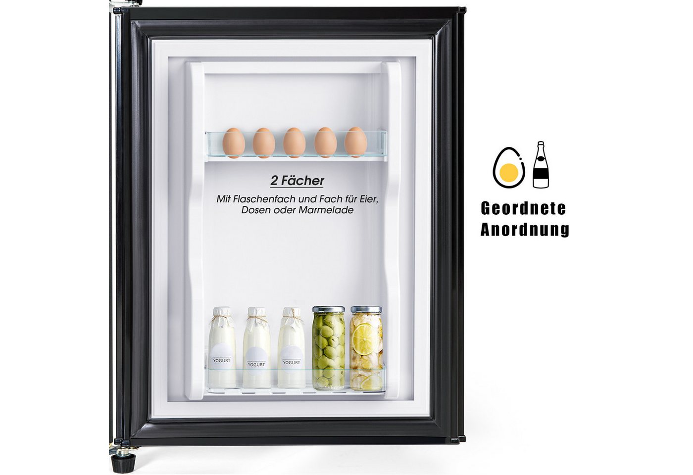 Merax Table Top Kühlschrank mit Gefrierfach, LED-Beleuchtung, Kühl- und Gefrierfunktion BCD-86A, 87 cm hoch, 42 cm breit, Mini Kühlschrank mit Doppeltür, 60 L, freistehend und klein Bild 3