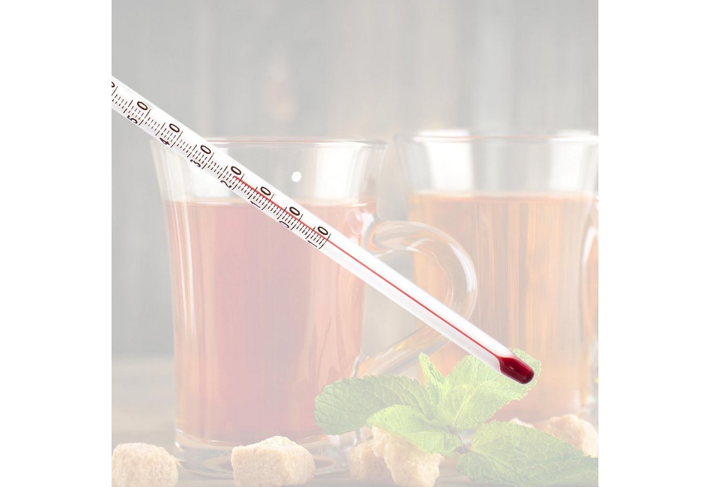 Lantelme Kochthermometer Teethermometer mit Holzkugel Farbwahl Tee Teekanne Glas Thermometer, Teethermometer 1-tlg., Holzkugel Farbe wählbar, 24cm lang, Teewasser Temperatur bis 110°C Analog, gut ablesbare Skala Bild 5