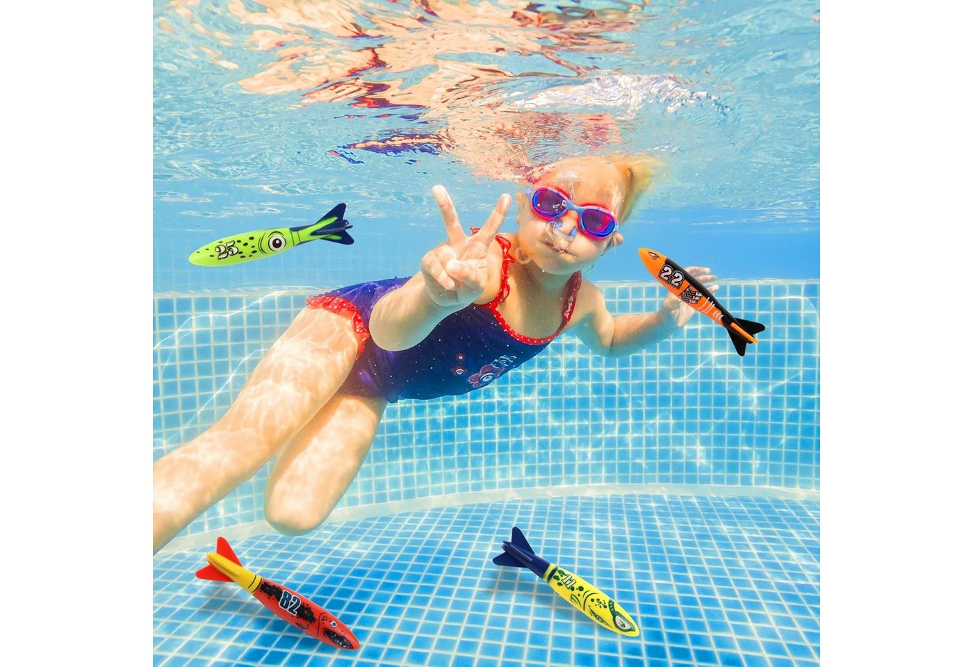 FELIXLEO Tauchset Unterwasser Tauchspielzeug Set 11 Teile, Tauchringe für Kinder 4-12J.