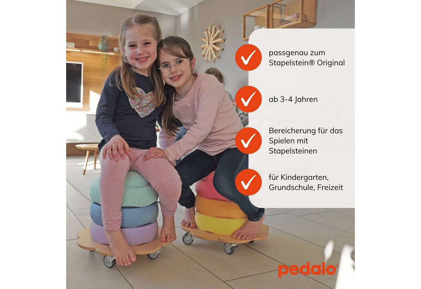 pedalo® Rollbrett Stapelbaustein Rollflitzer, (1 Rollbrett), passgenau zum Stapelstein® Original, 4 kugelgelagerte Flüsterrollen Bild 2