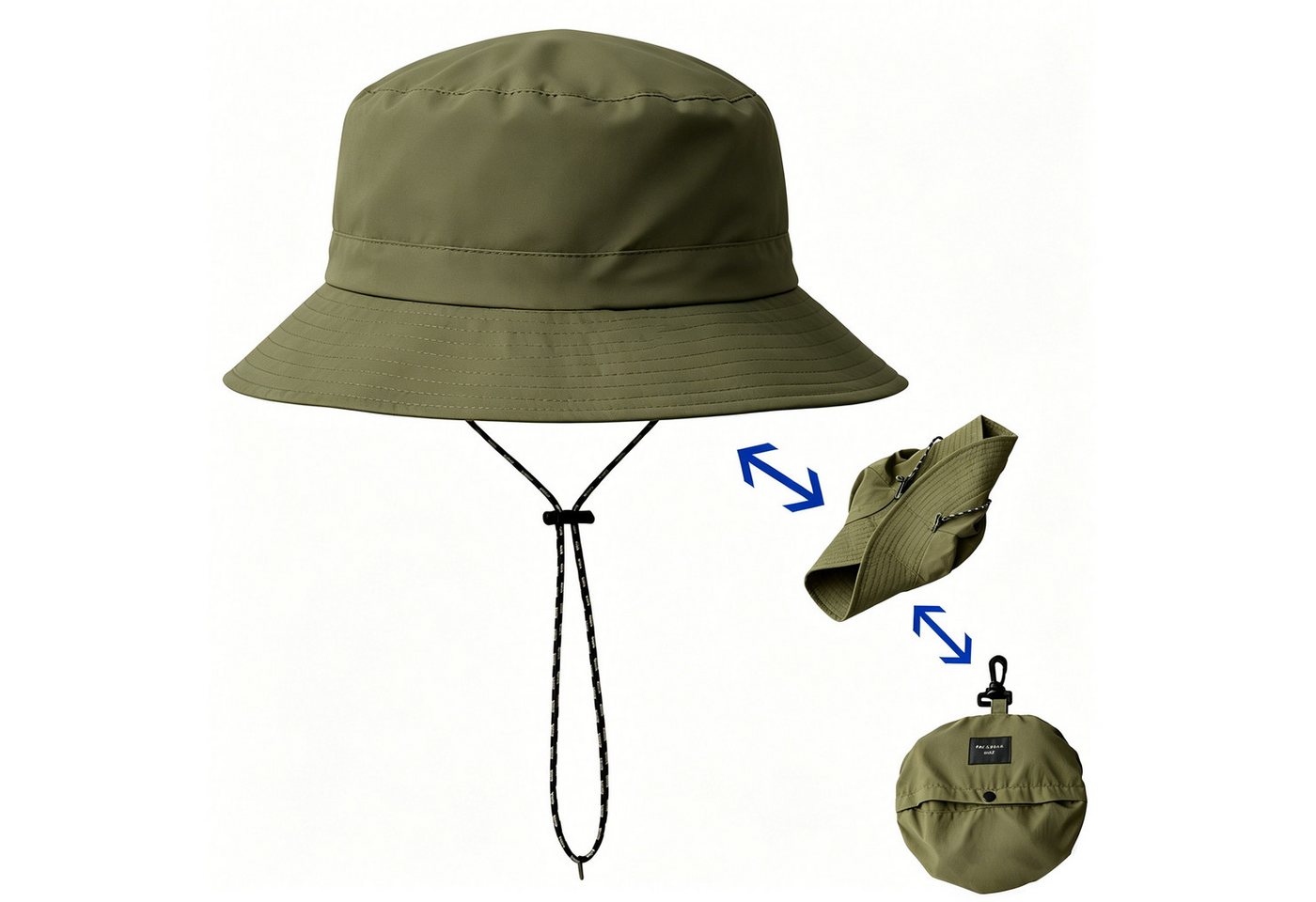 Mutig Fischerhut Sonnenhut Damen Herren, Wasserdichter Fischerhut mit Kinnriemen (UV Schutz Sommer Hut, Faltbar und Schnell trocknend, Leichter Outdoor Regenhut) für Wandern, Strand und Reisen Bild 4