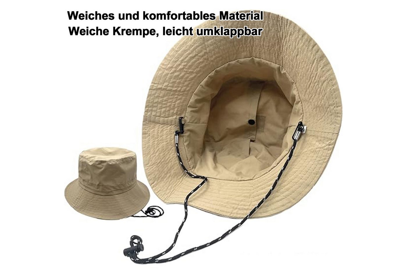 Mutig Fischerhut Sonnenhut Damen Herren, Wasserdichter Fischerhut mit Kinnriemen (UV Schutz Sommer Hut, Faltbar und Schnell trocknend, Leichter Outdoor Regenhut) für Wandern, Strand und Reisen Bild 5