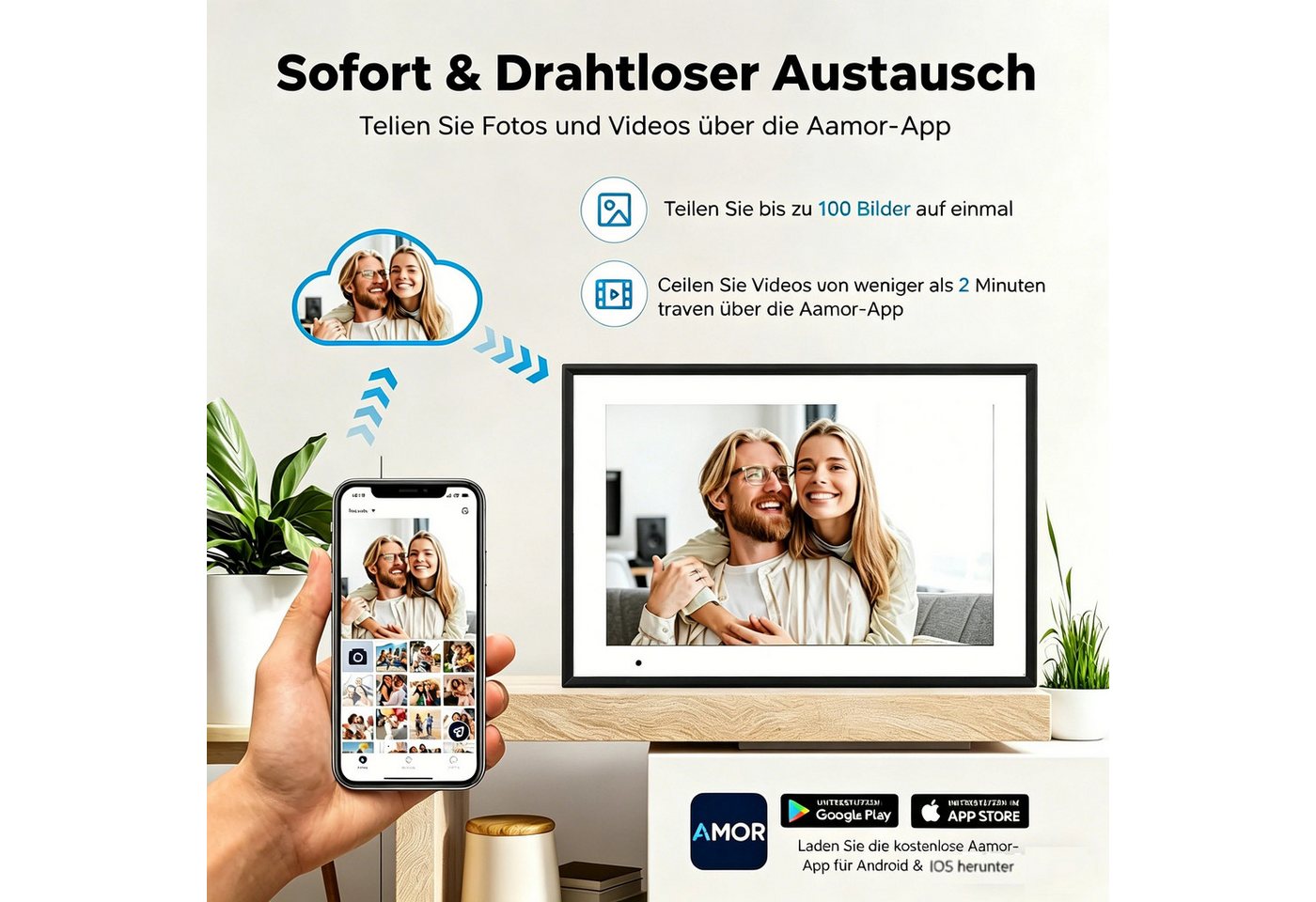 Funcare 10.1’’ mit WiFi-Fotoübertragung 1280×800 Pixel, 32GB+128GB erweiterbar Digitaler Bilderrahmen (25,65 cm/10.1 ", 1280x800 Pixel, 32 GB) Bild 5