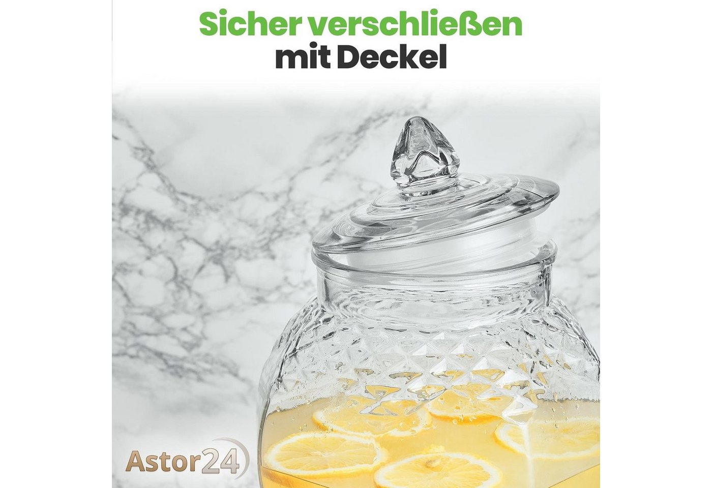 astor24 Getränkespender Getränkespender 8 L mit Zapfhahn + Ständer aus Glas Wasserspender, 8 Liter Bild 3