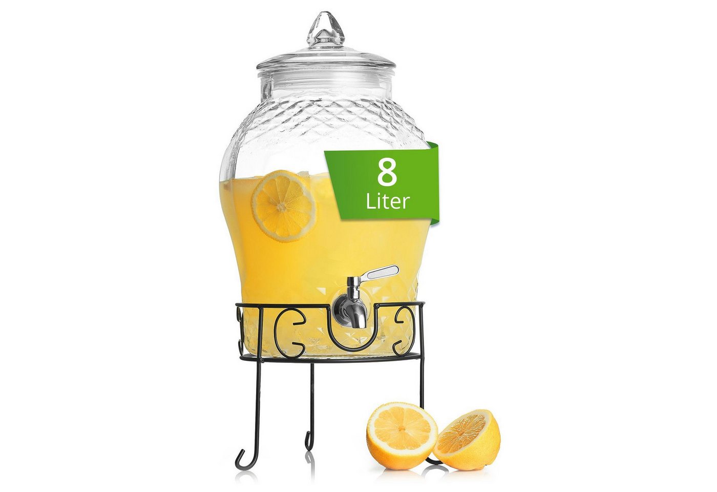 astor24 Getränkespender Getränkespender 8 L mit Zapfhahn + Ständer aus Glas Wasserspender, 8 Liter Bild 4
