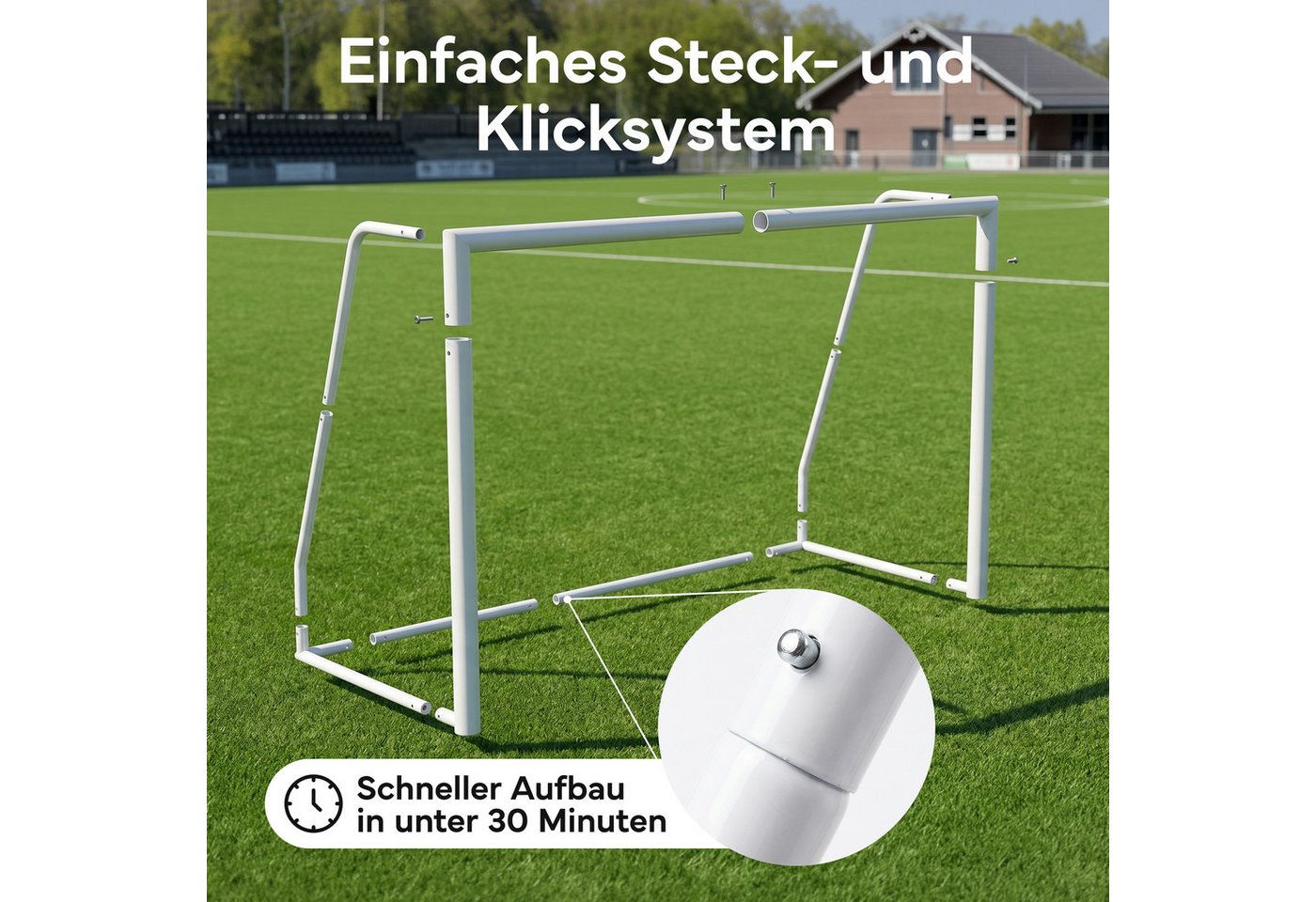 NEOLYMP Fußballtor für Garten – Robustes Stadion-Tor aus Metall, korrosionsgeschützt (Fußballtor für Garten mit Polyester-Netz – Einfacher Aufbau), Wetterfestes Fußballtor Kinder Outdoor inkl. Heringe – Klicksystem Bild 5