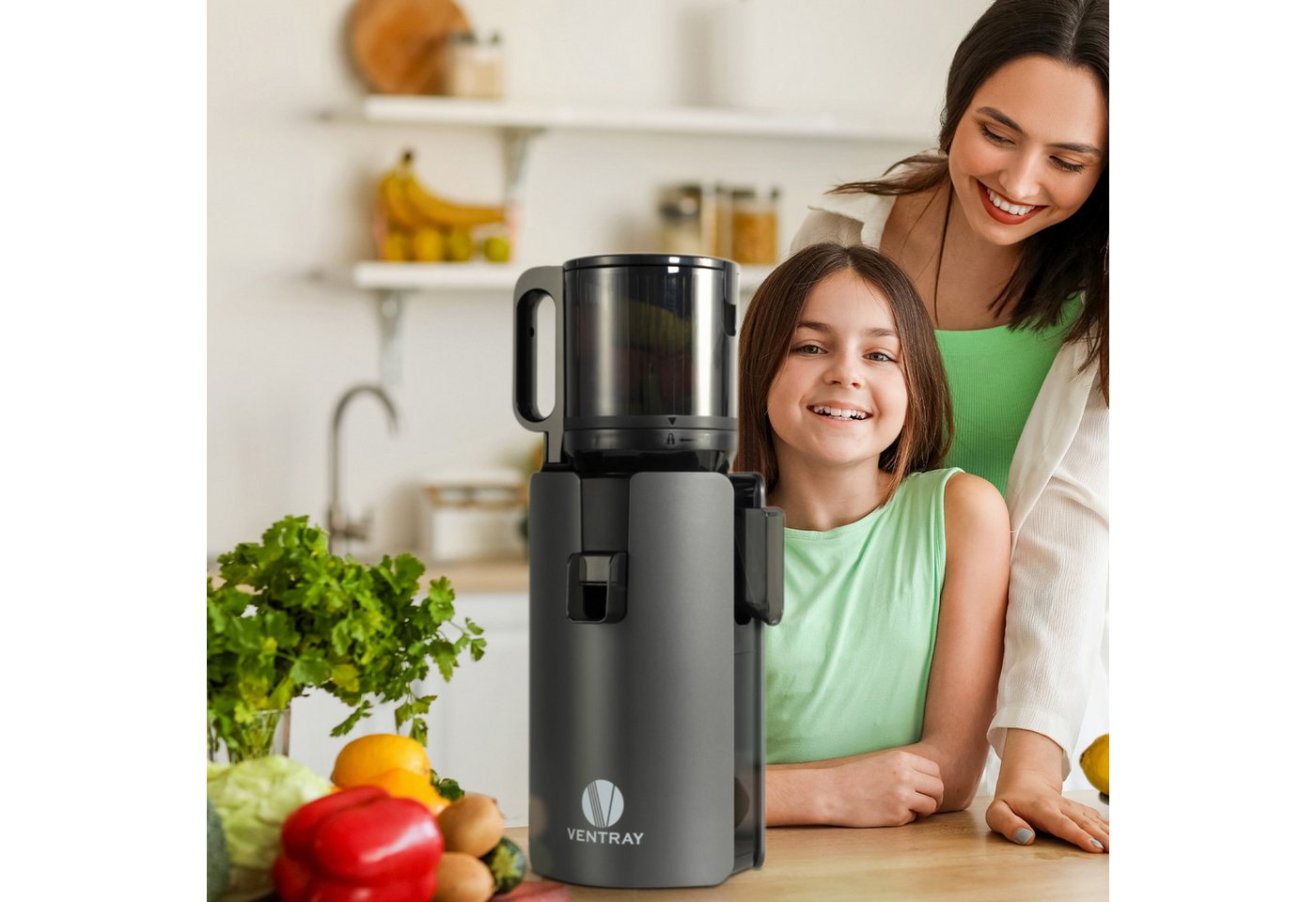 VENTRAY Slow Juicer Entsafter 120mm Große Einfüllöffnung, Für Obst und Gemüse, 250 W, Kaltpress-Technologie, Leicht Rein, doppeltes Filtersystem, BPA-frei Bild 3
