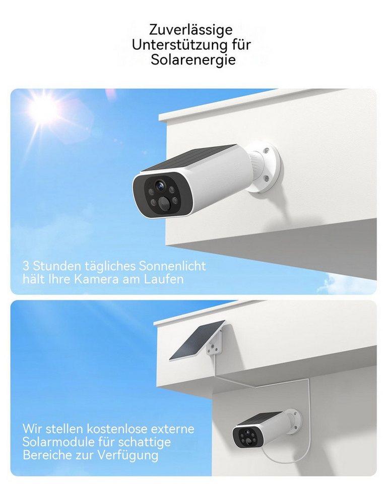 Topcony Überwachungskamera 4MP Solar Überwachungskamera Aussen 100% Kabellos &Akku Kamera (Außenbereich, 4MP 2K WLAN, mit Spotlight, 2-tlg., Außenbereich, Solarenergieüberwachung, mit 2-Wege-Audio, Nachtsicht, Bewegungserkennung & Geräuscherkennung) Bild 5