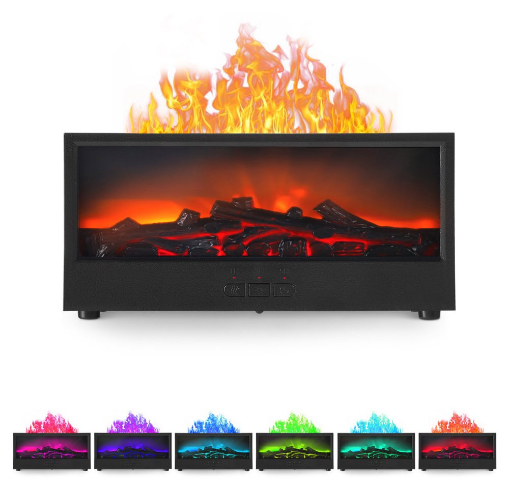 i@home Luftbefeuchter 3D-Flammen-Aroma-Diffusor, 150 l Wassertank, Timer, automatischer Abschaltfunktion, 7-farb LED-Nachtlicht, schwarz