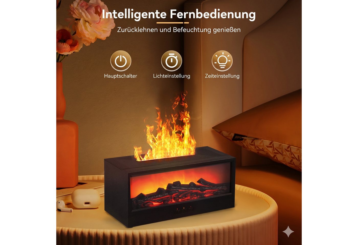 i@home Luftbefeuchter 3D-Flammen-Aroma-Diffusor, 150 l Wassertank, Timer, automatischer Abschaltfunktion, 7-farb LED-Nachtlicht, schwarz Bild 3