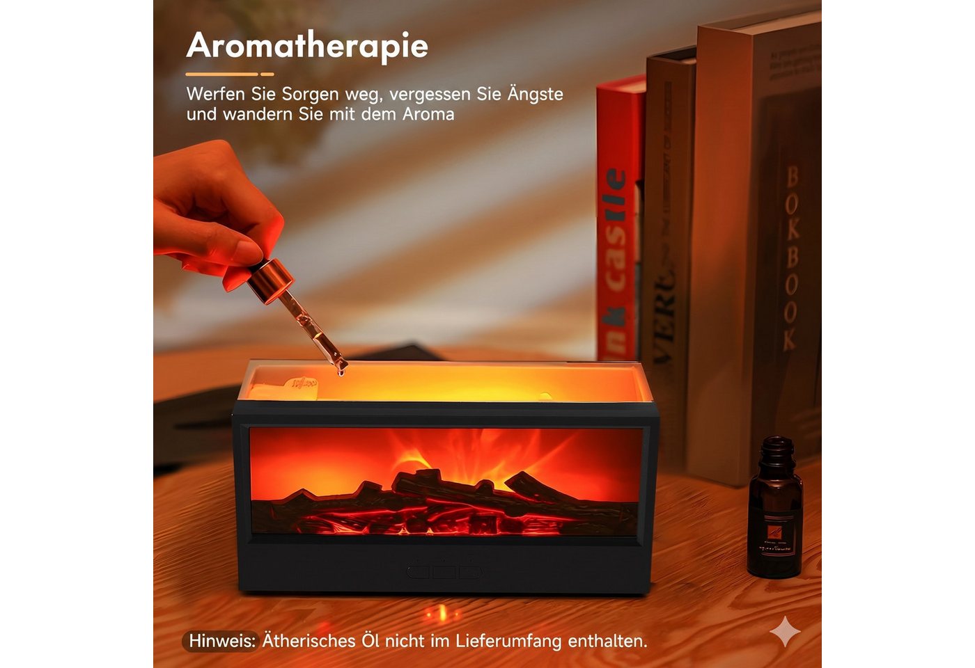 i@home Luftbefeuchter 3D-Flammen-Aroma-Diffusor, 150 l Wassertank, Timer, automatischer Abschaltfunktion, 7-farb LED-Nachtlicht, schwarz Bild 5