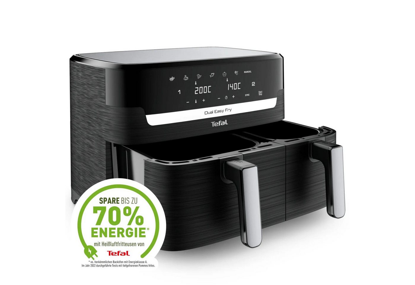 Tefal Heißluftfritteuse Jamie Oliver by Tefal Doppelkammer Heißluftfritteuse EY901, 2700 W, Zwei Schubladen, Sync-Funktion und 7 Garprogramme