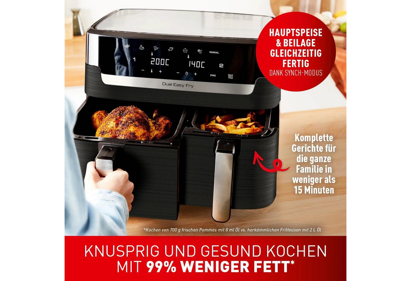 Tefal Heißluftfritteuse Jamie Oliver by Tefal Doppelkammer Heißluftfritteuse EY901, 2700 W, Zwei Schubladen, Sync-Funktion und 7 Garprogramme Bild 3