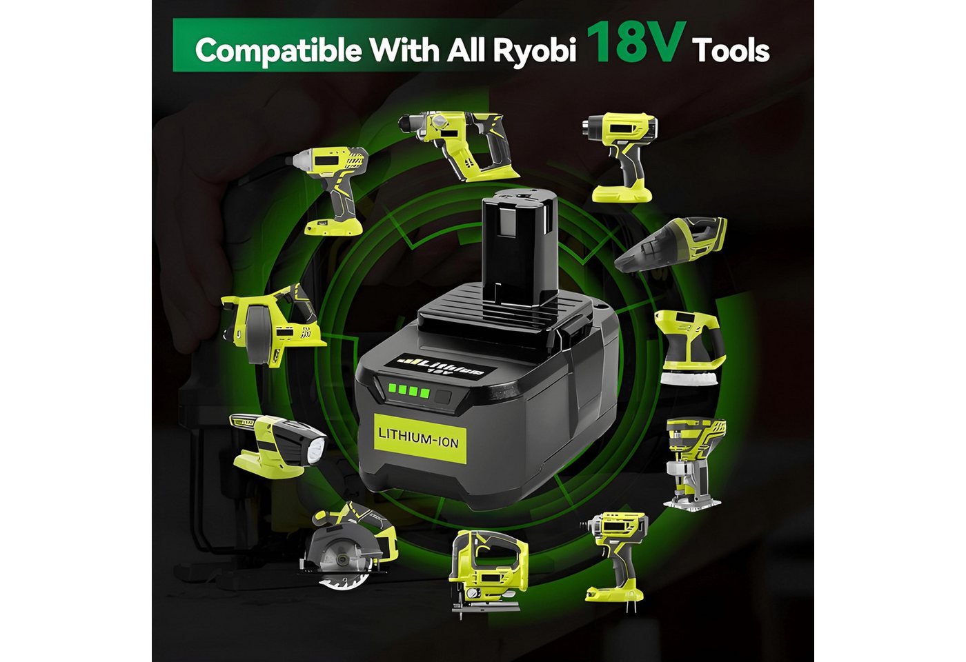 Athlix 2x Ersatzakku für Ryobi 18v Li-Ion Akku für P108 P107 P108 RB18L50 Akku, 2er Pack, Kein Memory-Effekt, bis 8000 mAh Bild 2