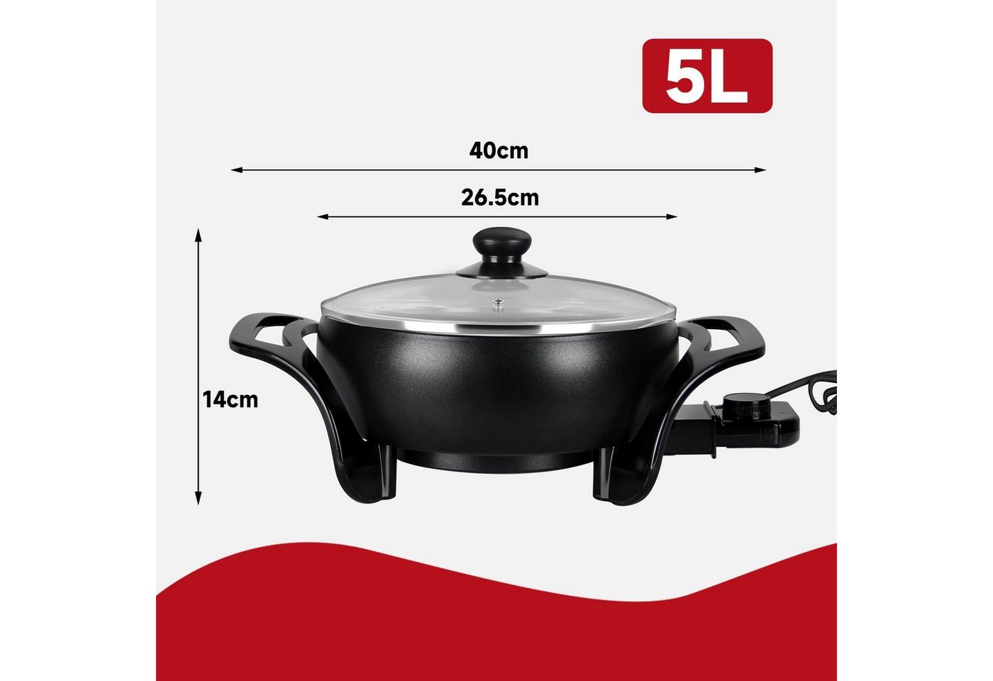 Scheffler Elektrische Wokpfanne Elektrische pfanne, 1500,00 W, mit Antihaftbeschichtet, Ø 27 cm, 1500 W