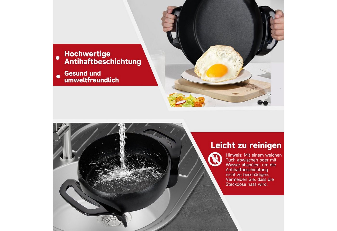 Scheffler Elektrische Wokpfanne Elektrische pfanne, 1500,00 W, mit Antihaftbeschichtet, Ø 27 cm, 1500 W Bild 3