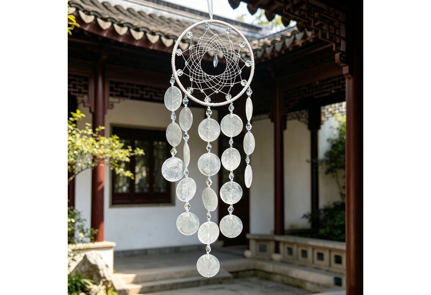 MOPUEA Windspiel Boho Hängender Traumfänger Vintage Kristall Windspiel Geode (Kristallperlen und Metallringen, 1 St., Vielseitig nutzbar für Wohnzimmer, Schlafzimmer, Balkon, Garten), mit eleganten Farben und dekorativen Elementen