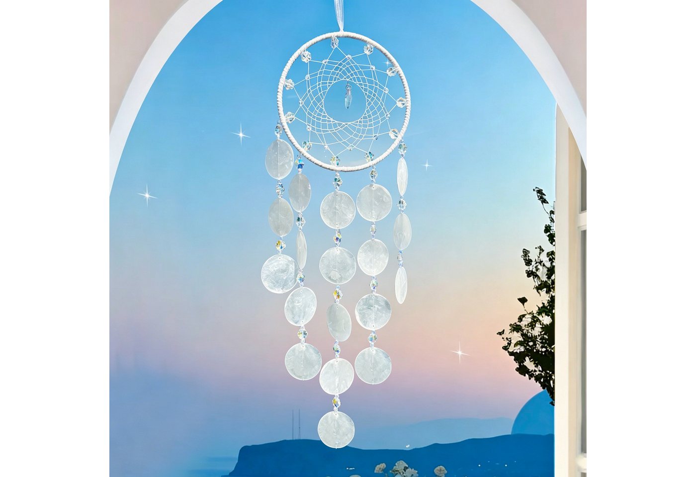 MOPUEA Windspiel Boho Hängender Traumfänger Vintage Kristall Windspiel Geode (Kristallperlen und Metallringen, 1 St., Vielseitig nutzbar für Wohnzimmer, Schlafzimmer, Balkon, Garten), mit eleganten Farben und dekorativen Elementen Bild 2