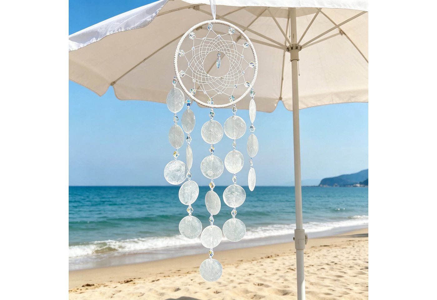 MOPUEA Windspiel Boho Hängender Traumfänger Vintage Kristall Windspiel Geode (Kristallperlen und Metallringen, 1 St., Vielseitig nutzbar für Wohnzimmer, Schlafzimmer, Balkon, Garten), mit eleganten Farben und dekorativen Elementen Bild 3