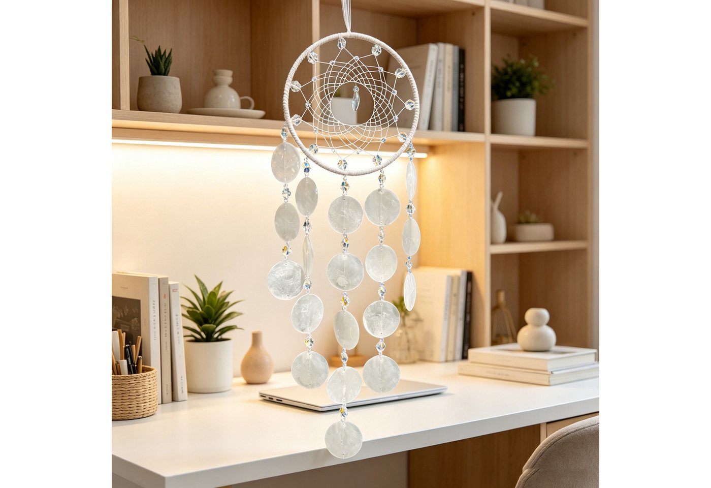 MOPUEA Windspiel Boho Hängender Traumfänger Vintage Kristall Windspiel Geode (Kristallperlen und Metallringen, 1 St., Vielseitig nutzbar für Wohnzimmer, Schlafzimmer, Balkon, Garten), mit eleganten Farben und dekorativen Elementen Bild 5