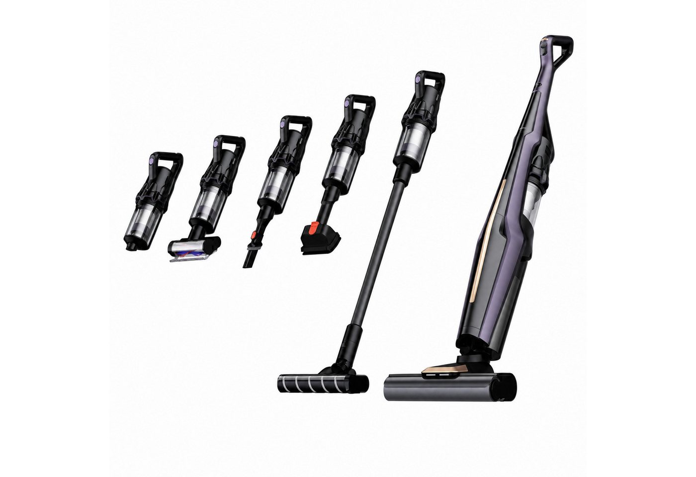 Deerma Nass-Trocken-Akkusauger 6-in-1 Akku Staubsauger Kabellos 30KPa Saug Wisch LED Bodenstaubsauger, 450 W, beutellos, mit LED Grünlicht 180° Bodenbürste Selbstreinigung auf Knopfdruck Bild 3
