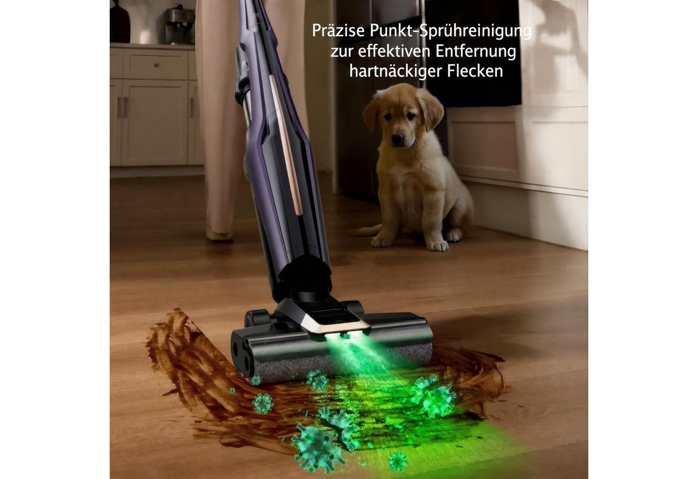 Deerma Nass-Trocken-Akkusauger 6-in-1 Akku Staubsauger Kabellos 30KPa Saug Wisch LED Bodenstaubsauger, 450 W, beutellos, mit LED Grünlicht 180° Bodenbürste Selbstreinigung auf Knopfdruck Bild 4