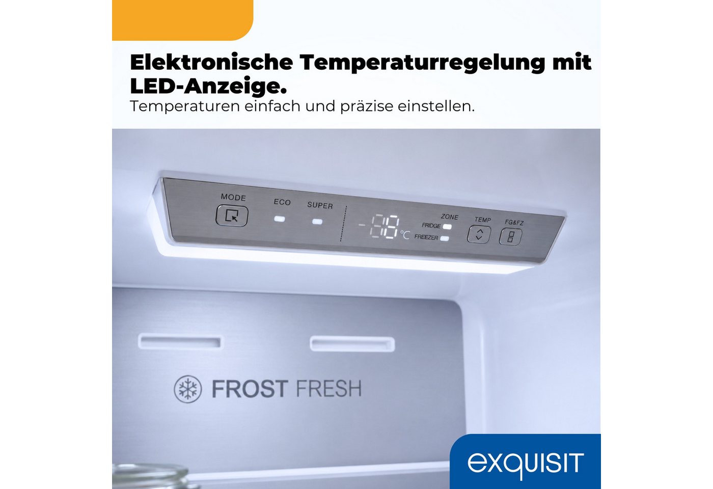 exquisit Kühl-/Gefrierkombination KGC5380-115-NF-040A, 200.5 cm hoch, 59,5 cm breit, 378 l Nutzinhalt gesamt, 4 Sternefach, Energieklasse A