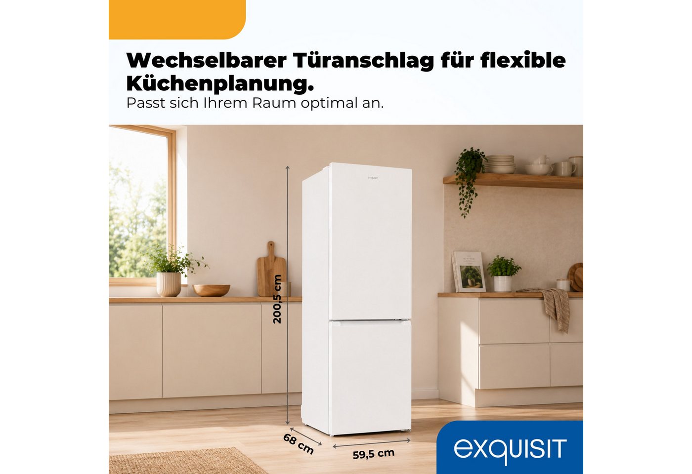 exquisit Kühl-/Gefrierkombination KGC5380-115-NF-040A, 200.5 cm hoch, 59,5 cm breit, 378 l Nutzinhalt gesamt, 4 Sternefach, Energieklasse A Bild 2