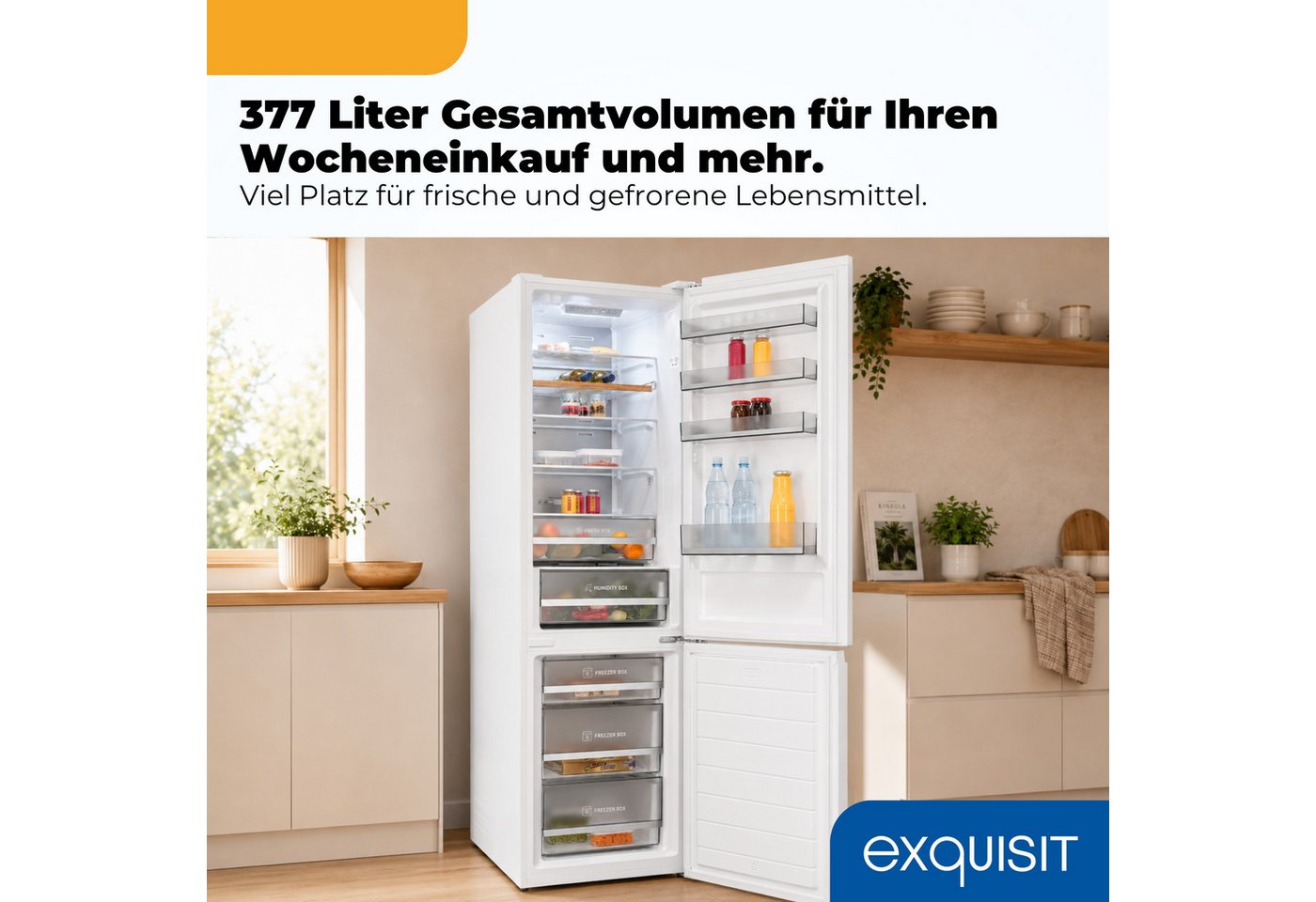 exquisit Kühl-/Gefrierkombination KGC5380-115-NF-040A, 200.5 cm hoch, 59,5 cm breit, 378 l Nutzinhalt gesamt, 4 Sternefach, Energieklasse A Bild 5