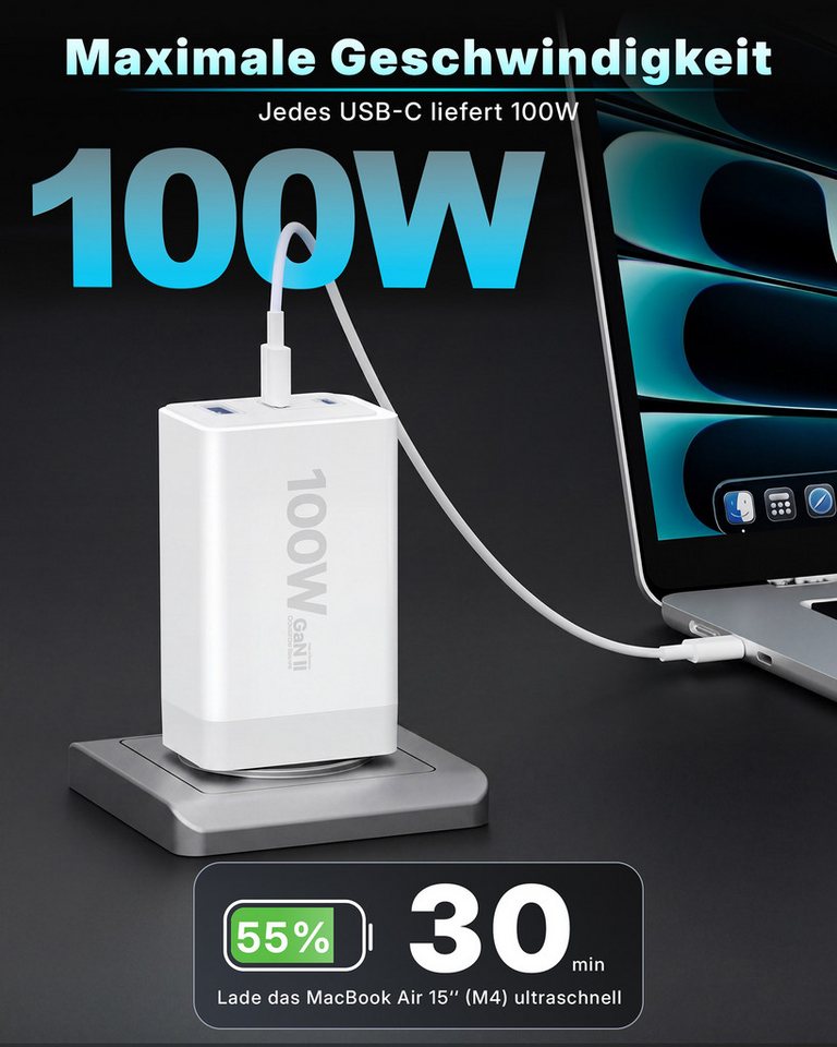 GreenHec USB C Ladegerät 100w - GaN III Labtop, Macbook Mehrfach Charger PPS USB-Ladegerät (5,00 mA, Packung, 100w, Fast Charge Netzteil, Schnelllade Stecker iPad, Multi 3in1) Bild 2